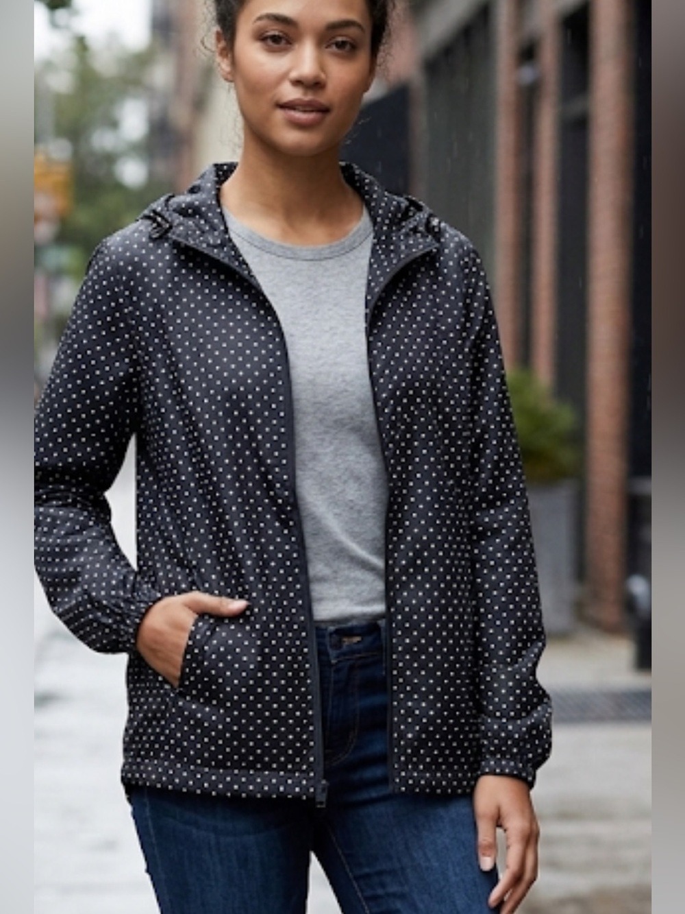 Navy Polka Dot Utility Rain Jacket Sz Large-KC Collection